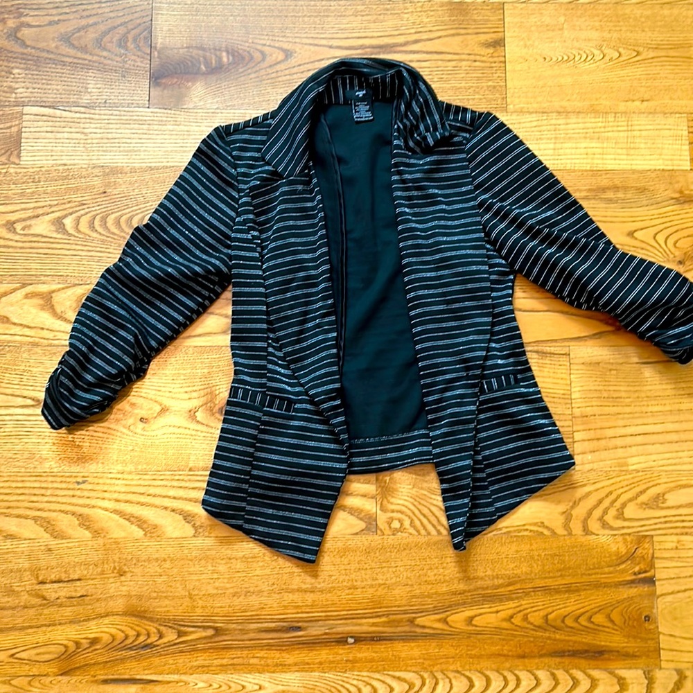 Cropped black and silver striped jacket